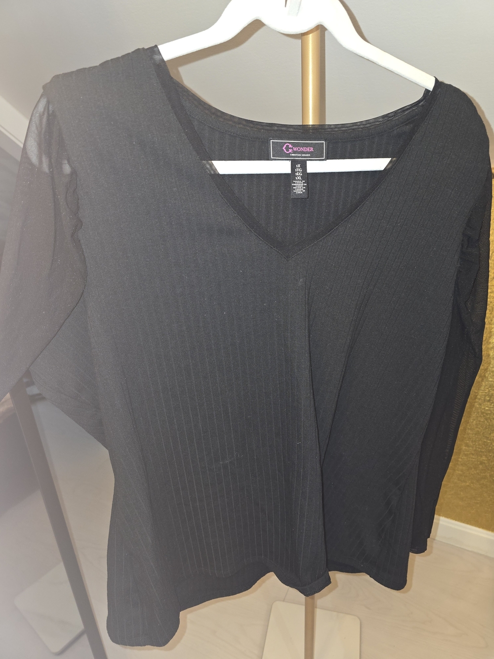 Christian Siriano Black V-Neck Long Sleeve Top